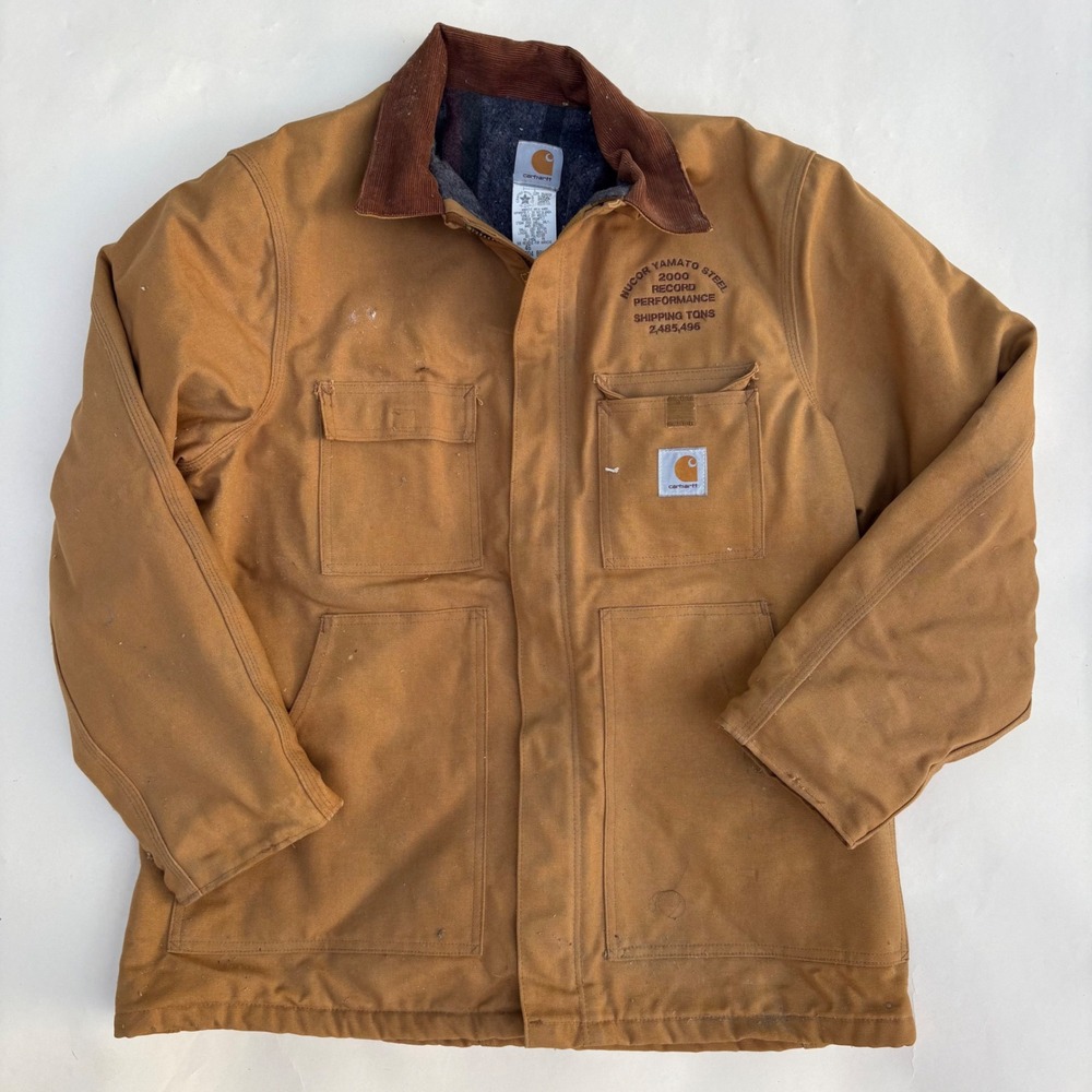 Vintage Carhartt C04 BRN Chore Coat Brown Duck Blanket Lined USA Made Size 46